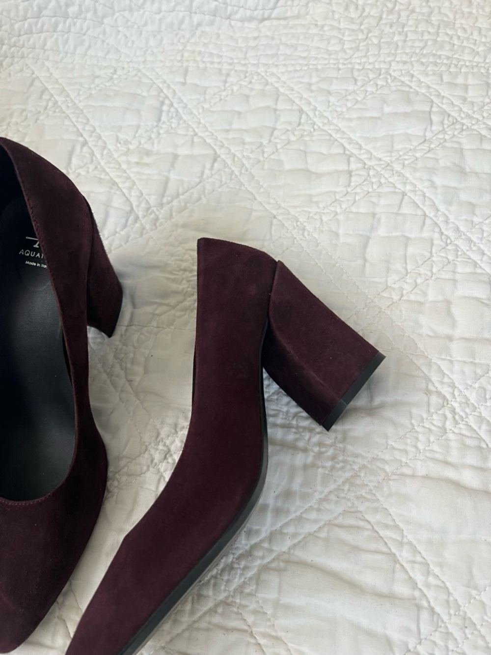 Aquatalia Burgundy Suede Block Heel Pumps - Picture 2 of 7
